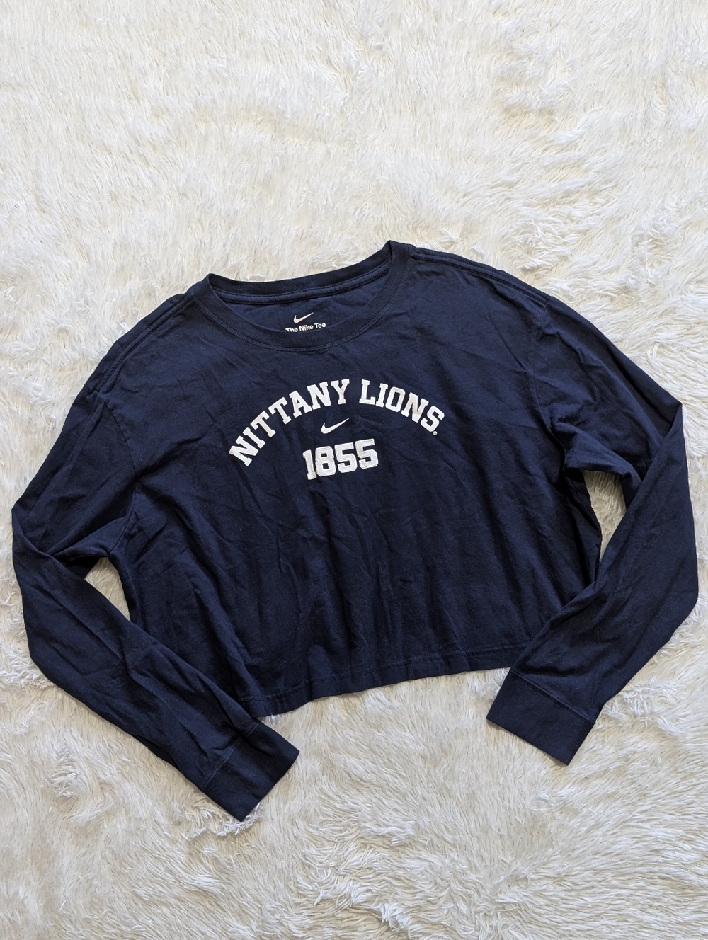 Nike Navy Blue Nittany Lions Penn State Long Sleeve Crop Graphic Tee Size Large